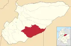 Location of the municipality and town of Orocue in the Casanare Department of Colombia