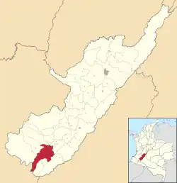 Location of the municipality and town of Pitalito in the Huila Department of Colombia.