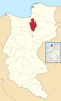 Location of the municipality and town of Zona Bananera in the Department of Magdalena.