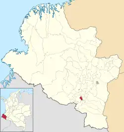 Location of the municipality and town of Gualmatán in the Nariño Department of Colombia.