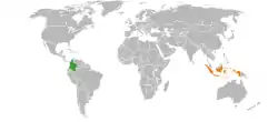 Map indicating locations of Colombia and Indonesia