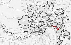 Columbia-Tusculum (red) within Cincinnati, Ohio