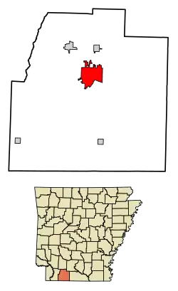 Location of Magnolia in Columbia County, Arkansas.