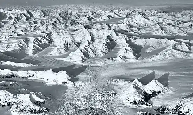 Columbia Peak (centered) with Great Nunatak in lower right. (from the south)