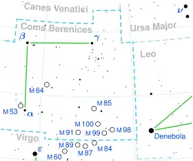 The location of NGC 4889 (circled) in Coma Berenices