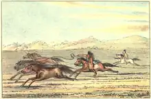 Comanches capturing wild horses with lassos, approximately July 16, 1834.