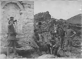 French soldiers drink at the village fountain in May 1916