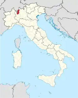 Map highlighting the location of the province of Como in Italy