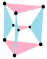 3{4}2,   or  with 9 vertices, 6 3-edges in 2 sets of colors