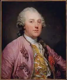 Comte d'Angiviller depicted wearing the insignia of the Order of Saint Louis with a rosette.