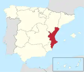 Location of the Valencian Community in Spain