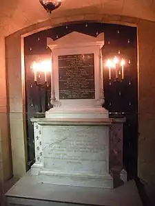 Marie Antoinette Chapel, on the site of her cell, with teardrop motif on black marble