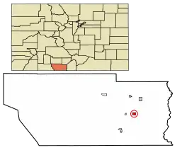 Location of Manassa in Conejos County, Colorado.