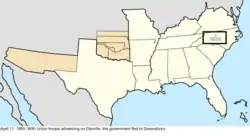 Map of the change to the Confederate States on April 11, 1865