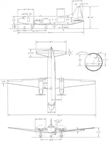 3-view line drawing of the Convair C-131B Samaritan