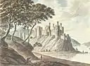 Conwy castle before the bridge was built, 1795