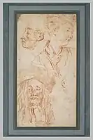 Copy after Watteau, Sheet of Various Studies, sanguine, Louvre, Paris