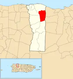 Location of Corcovado within the municipality of Hatillo shown in red