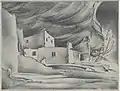 Ruins, Spruce Tree House, Mesa Verde, Colorado, lithograph, Spellman