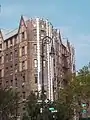 A corner view of The Lenru. The apartment was built in 1928 and reflects Jacobethan styled architecture with strong Tudor revival accents.