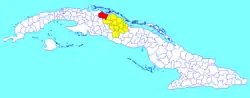 Corralillo municipality (red) within  Villa Clara Province (yellow) and Cuba