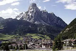 Corvara in July 2007 with Mount Sassongher in the background