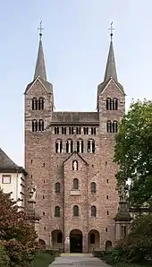 Entrance to the church with two towers