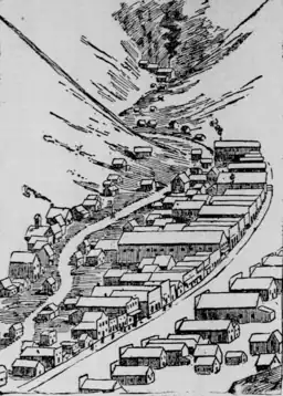 illustration showing the town of Wardner, Bunker Hill, and the Sullivan mines