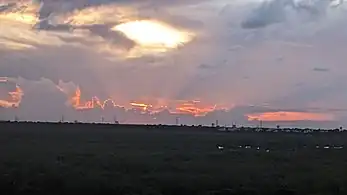 Crepuscular rays as seen from Puerto Morelos, Mexico (October 2022)