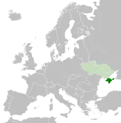 Crimea in 1942 (Dark green)– Within Reichskommissariat Ukraine (light green)