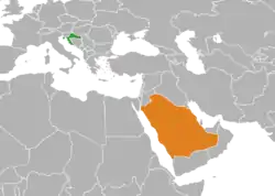 Map indicating locations of Croatia and Saudi Arabia