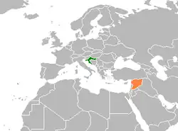 Map indicating locations of Croatia and Syria