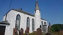 A church with a round tower