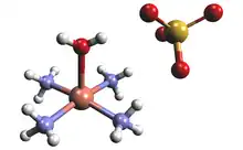 Ball-and-stick model of the Tetramine copper(II) cation