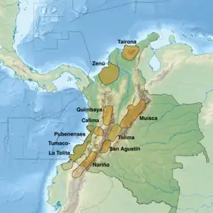 Image 15Location map of the pre-Columbian cultures of Colombia (from History of Colombia)