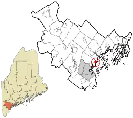 Location in Cumberland County and the state of Maine.