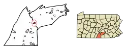 Location of Shippensburg in Cumberland County, Pennsylvania.