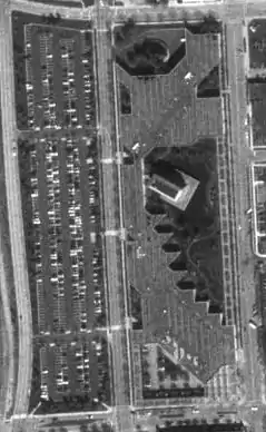 Aerial view of the building