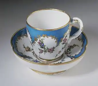 Cup with saucer; c. 1753; soft-paste porcelain with glaze and enamel; Los Angeles County Museum of Art