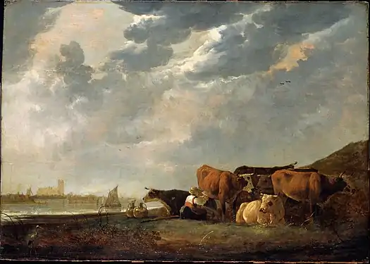 Cattle near the Maas, with Dordrecht in the distance