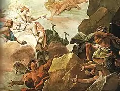 Giunone ordina a Eolo di liberare i Venti (particolare), affresco nel Palazzo Sanvitale di Parma. (circa 1790)