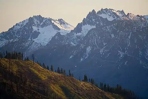 McClellan Peak (left) and The Temple from NE