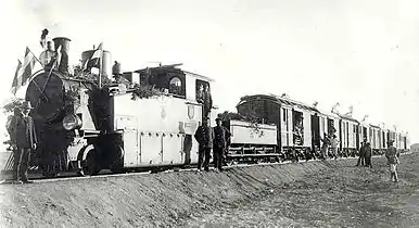 Eight-coupled tank and tender on inaugural train at Seeheim