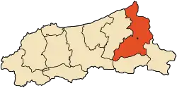 Map of Jijel Province highlighting El Milia District