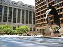 Richard J. Daley Center and Daley Plaza is Chicago's premier civic center and features a massive sculpture by Pablo Picasso.  The modernist skyscraper courthouse is behind the sculpture and to the left is City Hall-County Building