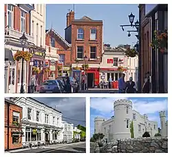 Clockwise from top: Castle Street looking towards Convent Road; a home near Vico Road; Finnegan's pub