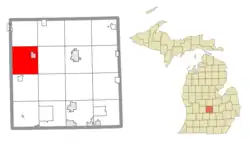 Location within Clinton County (red) and the administered village of Fowler (pink)