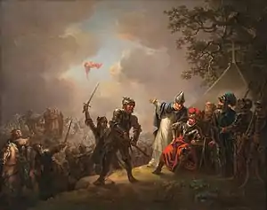 Dannebrog falling fromheaven during theBattle of Lindanise (1809)