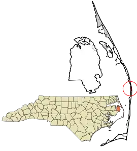 Location in Dare County and the state of North Carolina