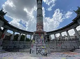 Jefferson Davis Monument in Richmond, VA on July 1, 2020, following the protests over the murder of George Floyd. The Davis statue was toppled by protesters on June 10, 2020.